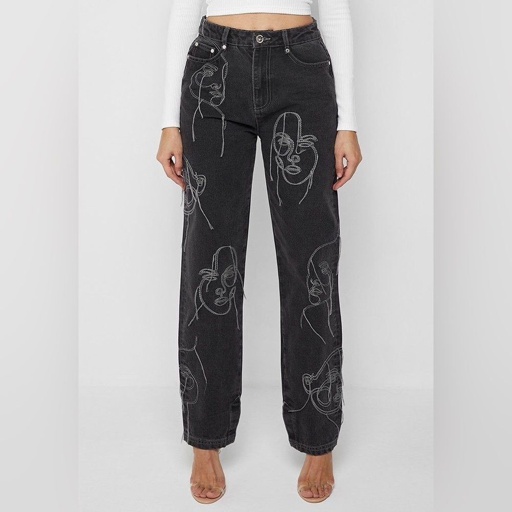 Maniere De Voir Charcoal Artistic Straight Leg Jeans